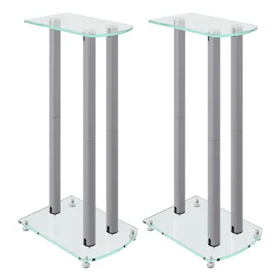 (silver) vidaXL Speaker Stands Holder Speaker Rack 2pcs Tempered Glass Pillars Design