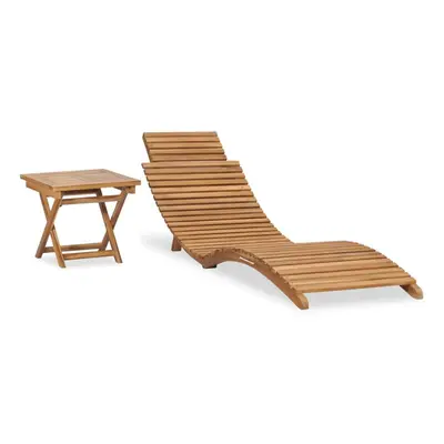 vidaXL Solid Teak Wood Folding Sun Lounger with Table Garden Lounge Sunbed