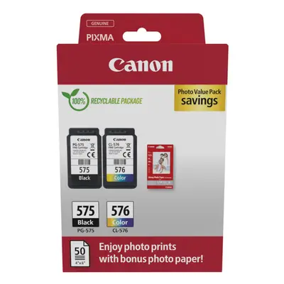 Canon PG-575 Black & CL-576 Colour Ink Cartridge Photo Paper Value Combo Pack - 5438C004