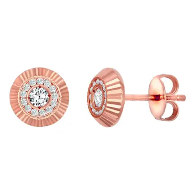 Jewelco London Unisex Solid 9ct Rose Gold White Round Brilliant Cubic Zirconia Fluted Sunburst B