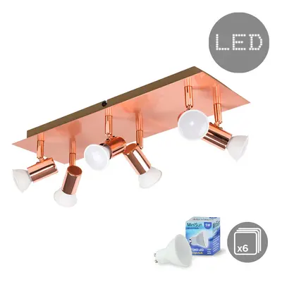 Modern Rectangular Copper Effect Way Adjustable GU10 Ceiling Spotlight - Complete with 5w LED Bu