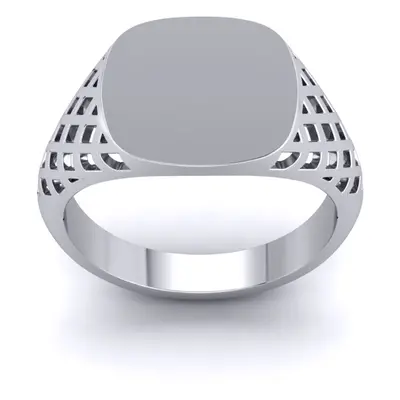 (U) Jewelco London Mens Platinum Plated Sterling Silver Basket Weave Square Cushion Signet Ring 