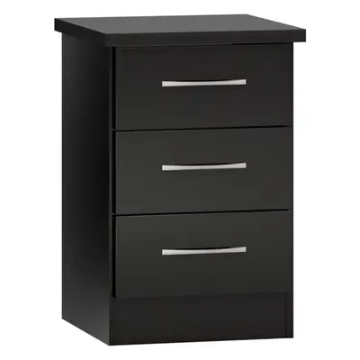 Nevada Drawer Bedside in Black Gloss Finish Metal Runners Handles