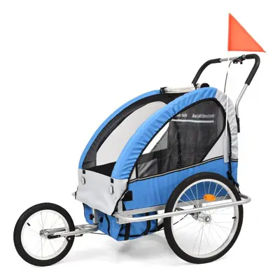 vidaXL 2-in-1 Bike Trailer and Stroller Cargo Bicycle Trailer Blue and Grey