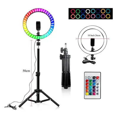 (160cM tripod, 26cM V1) 10" RGB Ring Lamp with Tripod Stand and Wireless Remote, Light LED Color