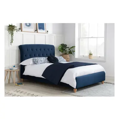 Blue King Size Bed Frame Brompton Upholstered Headboard 150cm 5FT Fabric Wood