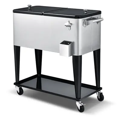 76L Rolling Cooler Outdoor Cooler Ice Chest Cart Portable Drink Bar