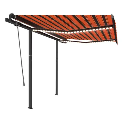 vidaXL Manual Retractable Awning with LED 3.5x2.5 m Orange and Brown Balcony