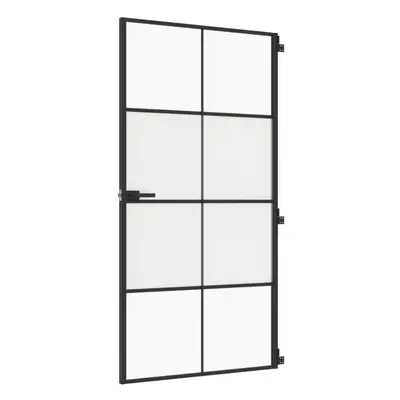 vidaXL Interior Door Slim Sliding Door Black Tempered Glass and Aluminium