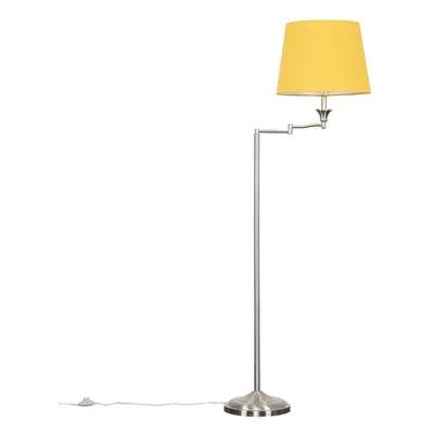 Modern Adjustable Swing Arm Floor Lamp in a Brushed Chrome Finish with a Mustard Tapered Light S