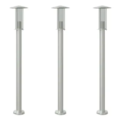 (silver, cm/ pcs) vidaXL Outdoor Floor Lamps Garden Standing Lamp 3pcs Black Stainless Steel