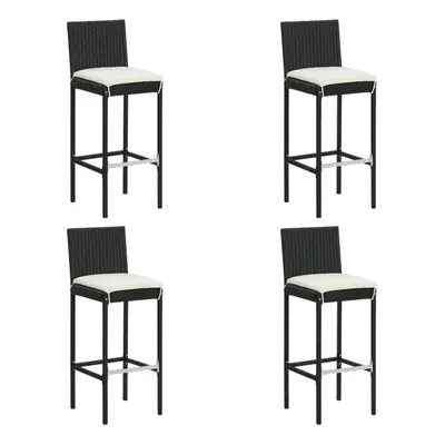 vidaXL 4x Garden Bar Stools with Cushions Black Poly Rattan Patio Lounge Seat