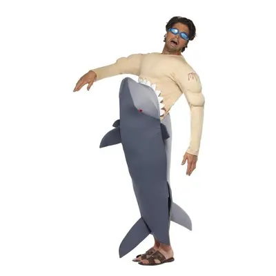 Smiffy's Men's Man Eating Shark Costume, Shark Bodysuit And Goggles, Funny