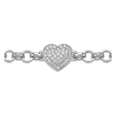 Jewelco London Ladies Rhodium Plated Sterling Silver CZ Chunky Love Heart Engraved Belcher 7mm L