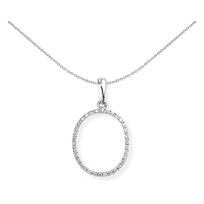 Jewelco London 18ct White Gold Pave Diamond Initial Charm Pendant Letter O 12mm x 20mm - INNR027