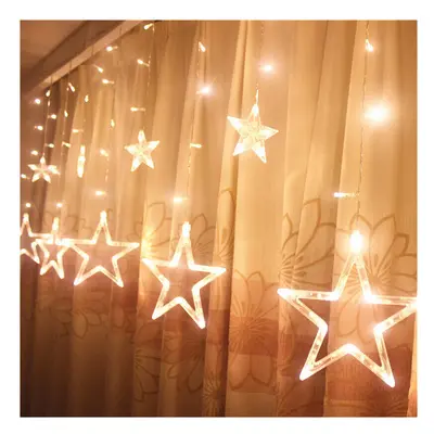 (Warm White) 220V LED Light String Star Shape Curtain Light Home Decor Celebration Festival Wedd