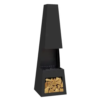 Dellonda Outdoor Chiminea, Fireplace, Heater with Firewood Storage, W45 x H150cm - Black Steel