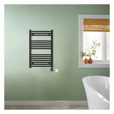 (Black, 800x500mm) NRG Prefilled Thermostatic Electric Curved Heated Towel Rail Radiator