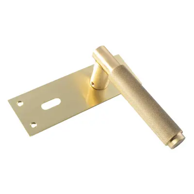 PAIR Knurled Round Handle on Slim Lock Backplate x 50mm Satin Brass