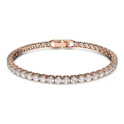 Swarovski Tennis Deluxe bracelet, Round cut crystals, White, Rose-gold tone plated