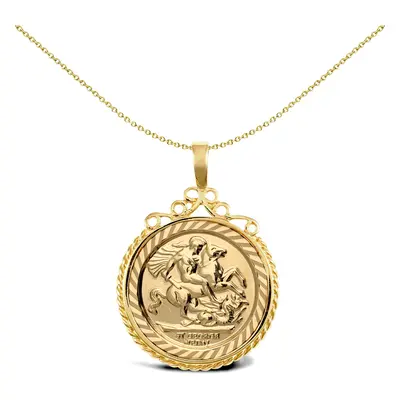 Jewelco London Solid 9ct Gold Rope Edge Scroll Top St George & Dragon Medallion Pendant (Half So