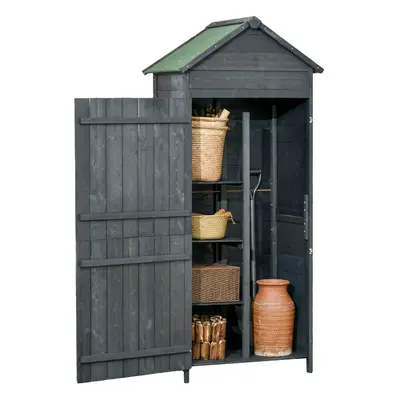 Outsunny Wooden Garden Shed Outdoor Shelves Utility Tool Storage Cabinet Grey