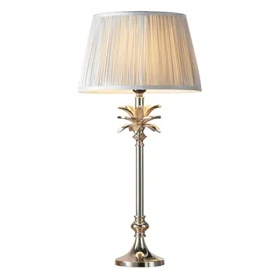 Table Lamp Polished Nickel Plate & Silver Silk 60W E27 Base & Shade e10382