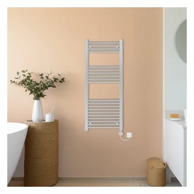 (Chrome, 1200x500mm) NRG Prefilled Thermostatic Electric Straight Heated Towel Rail Radiator