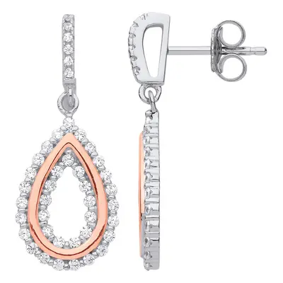 Jewelco London Ladies Rhodium & Rose Gold-Plated Sterling Silver Cubic Zirconia Pear Avocado Stu