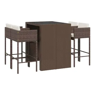 (brown) vidaXL Garden Bar Set Outdoor Bar Table Set Piece with Cushions Poly Rattan