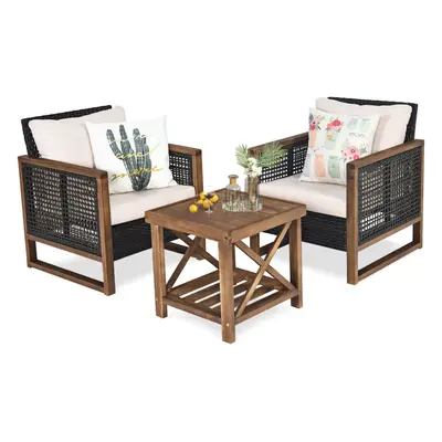 3PCS Outdoor Rattan Wicker Table & Chair Set for Garden Patio & Bistro