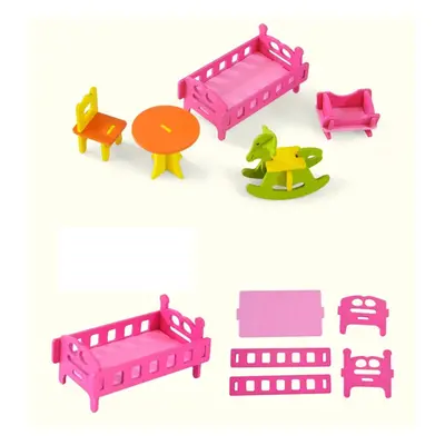 () Wooden Colorful DIY Assembly Doll House Furniture Kit Early Educational Learning Toys for Kid