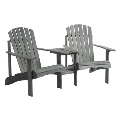 Outsunny Wooden Outdoor Double Adirondack Chair w/ Table Grey