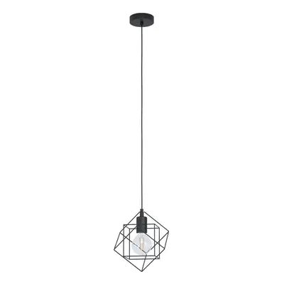 Hanging Ceiling Pendant Light Black Steel Cube Frame 1x E27 Geometric Lamp