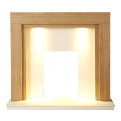 Adam Fenwick Fireplace in Oak & White Marble with Downlights, Inch