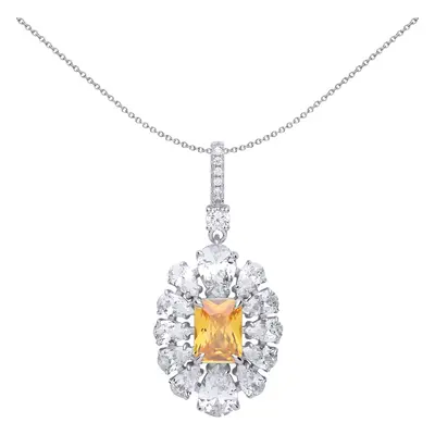 Jewelco London Ladies Sterling Silver Yellow Rectangular & Pear Cubic Zirconia Popcorn Flower Pe