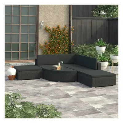 6 Piece Garden Lounge Set with Cushions Poly Rattan Black