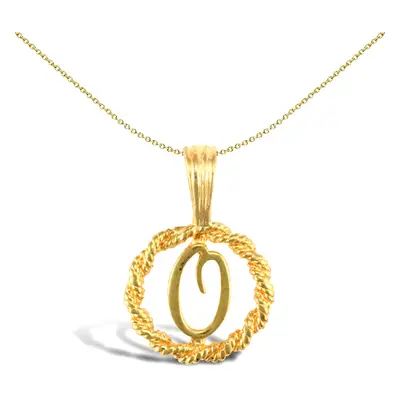 Jewelco London Solid 9ct Yellow Gold Rope Identity Initial Charm Pendant Letter O - JIN001-O