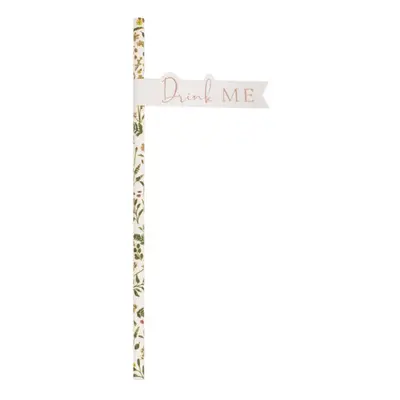 20 Floral 'Drink Me' Paper Straws, Birthday Party Straws, Hen Party Straws, Wedding Straws, Tea 