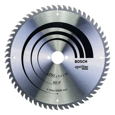 Bosch Optiline Wood Circular Hand Saw Blade, 250mm x 3.2mm x 30mm, Teeth, Silver