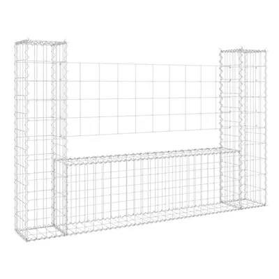 vidaXL U-shape Gabion Basket with Posts Iron Outdoor Patio Wire Wall Fence