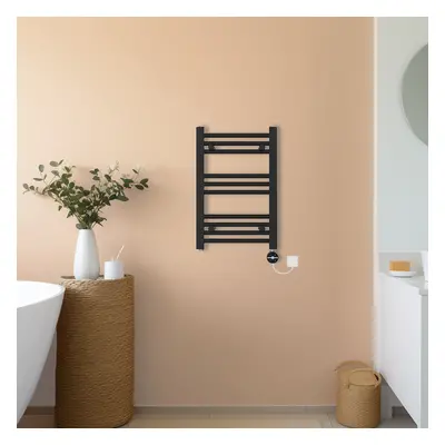 (Black, 600x400mm) NRG Prefilled Thermostatic Electric Straight Heated Towel Rail Radiator