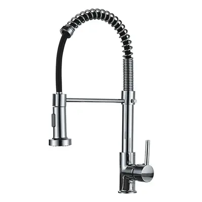 Chrome Kitchen Sink Faucets Brass Single Lever Pull Down Spring Spout Mixers Tap Hot Cold Water 