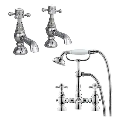 Trafford Twin Hot and Cold Basin Taps & Bath Shower Mixer Tap Chrome