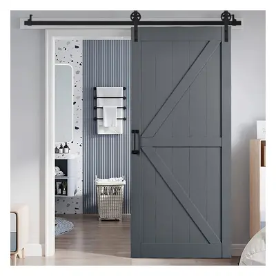 Dark Grey Farmhouse Style Wooden Barn Door with Sliding Kit