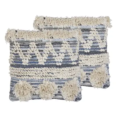 Set of Cushions Geometric Pattern EYTELIA Boucle x cm Blue