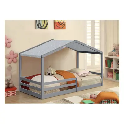 (With Lucy Mattress, With Grey Tent ) 3ft Grey Wooden House Bed With Tent And Mattress Options