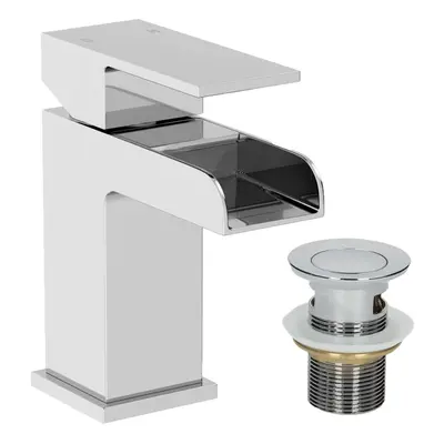 Waterfall Basin Sink Mono Mixer Tap Bathroom Slotted Waste Chrome Single Lever