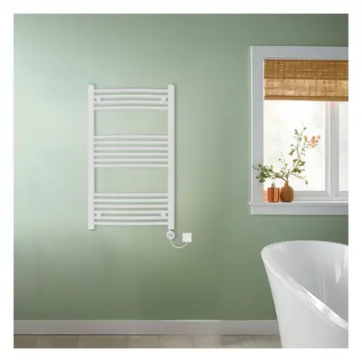 (White, 1000x600mm) NRG Prefilled Thermostatic Electric Curved Heated Towel Rail Radiator