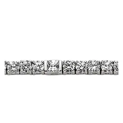 Jewelco London Ladies Sterling Silver Princess Cut Cubic Zirconia + Alternating Tennis Bracelet 